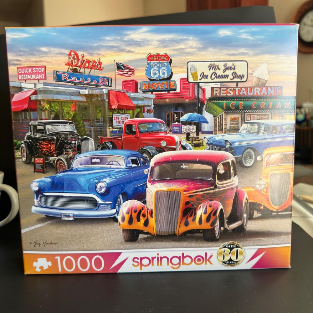 Springbok Classic Car Show 1000 Piece‎ Jigsaw Puzzle Route 66 Americana Retro